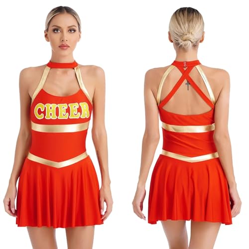 Cheerleading-Uniform for Damen, Cheerleader-Kostüm, jugendliches Schulmädchen, karnevalistische Cosplay-Outfits, Call of the Night, Cosplay-Kleid(Red,L) von TYNXK