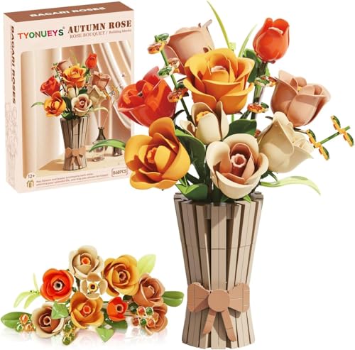 TYONUEYS Blumen Bauspielzeugset für Erwachsene, 868 Stück Rosenstrauß botanische Bausteine, künstliche Blume Bauklötze Bausatz Spielzeug für Geburtstag Valentinstag Weihnachten von TYONUEYS