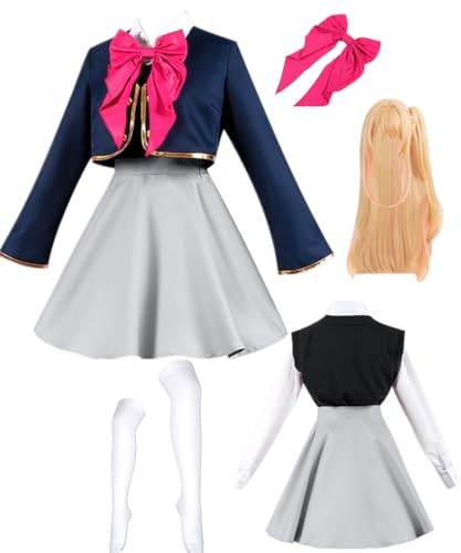 TYRHDJZQ Anime Blauer Mantel Grau Kurzer Rock Damen Kostüm Uniform Halloween (XS) von TYRHDJZQ