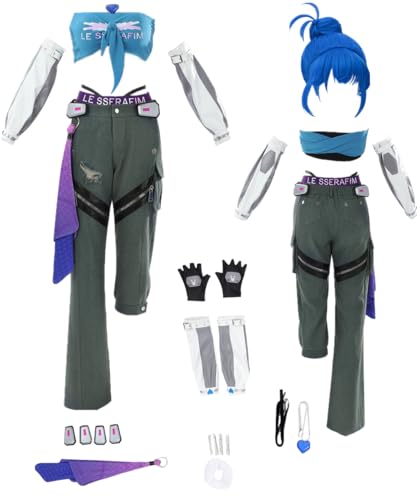 TYRHDJZQ Anime Blue Tube Top Green Pants Damen Outfit Kostüm Halloween (US(M)) von TYRHDJZQ