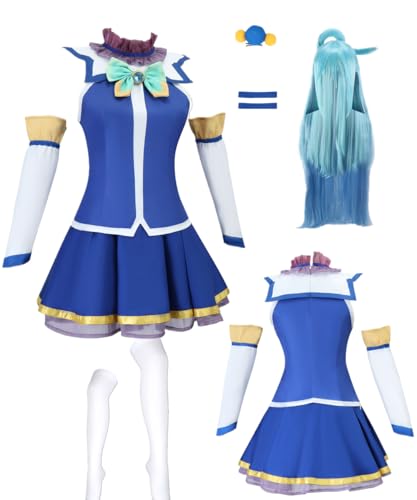 TYRHDJZQ Anime Cosplay Blau Weste Rock Damen Outfit Kostüm Halloween (US(S)) von TYRHDJZQ