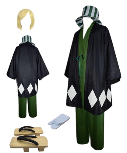 TYRHDJZQ Anime Cosplay Green Kimono Clogs Herren Outfit Halloween Kostüm (US(M)) von TYRHDJZQ