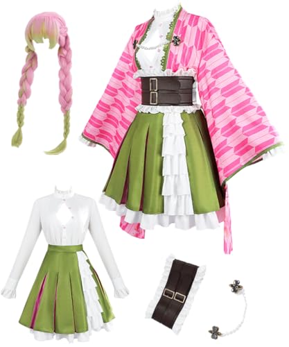 TYRHDJZQ Anime Cosplay Rosa Mantel Grüner Rock Damen Outfit Kostüm Halloween (US(M)) von TYRHDJZQ