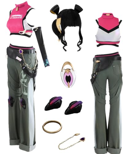 TYRHDJZQ Anime Cosplay Rosa Weste Grüne Hose Damen Kostüm Outfit Halloween (US(M)) von TYRHDJZQ