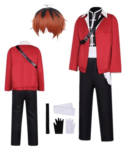 TYRHDJZQ Anime Cosplay Roter Mantel Schwarze Hose Herren Kostüm Outfit Halloween (US(M)) von TYRHDJZQ
