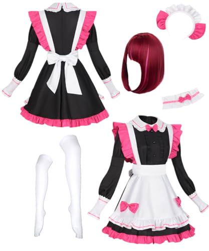 TYRHDJZQ Anime Cosplay Weiß Rosa Schwarz Dienstmädchenkleid Damenkostüm Halloween (US(M)) von TYRHDJZQ