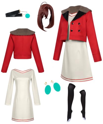 TYRHDJZQ Anime Cosplay rote Jacke Beige Kleid Damen Outfit Kostüm Halloween (US(S)) von TYRHDJZQ
