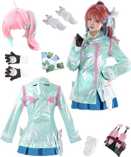 TYRHDJZQ Anime Game Grüne Jacke Kurzer Rock Damenkostüm Outfit Halloween (US(XL)) von TYRHDJZQ