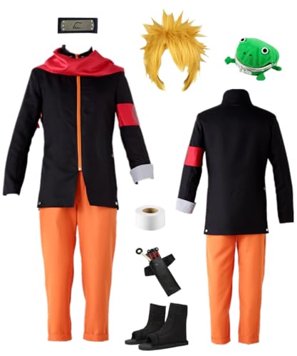 TYRHDJZQ Anime-Herren-Kostüm, schwarzer Mantel, orangefarbene Hose, Kostüm, Halloween, Cosplay (Größe 3XL) von TYRHDJZQ