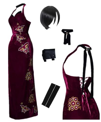 TYRHDJZQ Anime Red Strapless Cheongsam Damen Kostüm Outfit Halloween (US(M)) von TYRHDJZQ