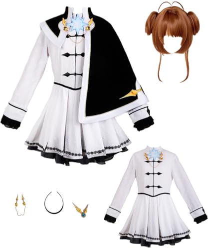 TYRHDJZQ Anime Schwarzer Umhang Weißes Kleid Damen Kostüm Outfit Halloween (US(S)) von TYRHDJZQ