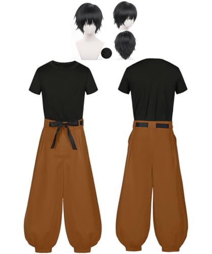 TYRHDJZQ Anime Schwarzes T-Shirt Hose Herren Kostüm Outfit Halloween (braune Hose, XS) von TYRHDJZQ