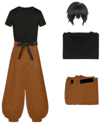 TYRHDJZQ Anime Schwarzes T-Shirt Hose Herren Kostüm Outfit Halloween (braune Hose, groß) von TYRHDJZQ