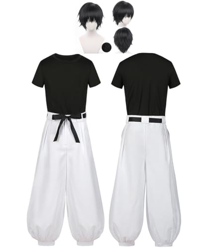 TYRHDJZQ Anime Schwarzes T-Shirt Hose Herren Kostüm Outfit Halloween (weiße Hose, klein) von TYRHDJZQ