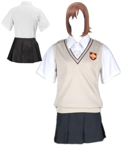TYRHDJZQ Anime Weste Shirt Kurzer Rock Schuluniform Damen Kostüm Outfit Halloween (Misaka Mikoto, XS) von TYRHDJZQ
