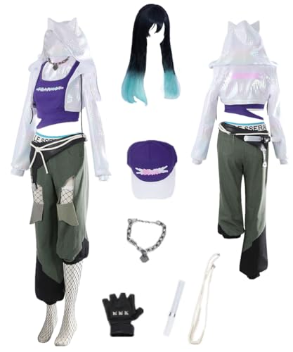 TYRHDJZQ Anime weißer Hoodie grüne Hose Damen Outfit Kostüm Halloween (XS) von TYRHDJZQ