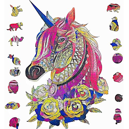 Holz-Puzzle für Erwachsene, einzigartiges Einhorn-Tierform, magisches Puzzleteil, Familienspiel, bestes Geschenk für Erwachsene und Jugendliche, kann als cooles Mauspad verwendet werden, 157 Teile, (28 x 19 cm) groß Holz-Puzzle für Erwachsene, einzigartiges Einhorn-Tierform, magisches Puzzleteil, Familienspiel, bestes Geschenk für Erwachsene und Jugendliche, kann als cooles Mauspad verwendet werden, 157 Teile, (28 x 19 cm) groß von TYRNDINNO