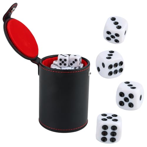 TYSM-CC Schalldichter Würfelbecher mit 10 Premium-Würfeln – Lederwürfelschale mit veloursgepolstertem Innenfutter für Casinoabende, Brettspiele, Reisen & Partys | Leicht & Kompakt (schwarz) von TYSM-CC