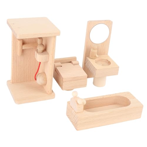 TYTOGE Wood Mini Badezimmer Spielzeugset Badewanne Waschbecken Toilette Badezimmer Möbelzubehör für Kinder Geburtstagsgeschenk von TYTOGE