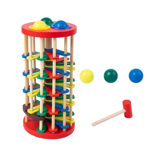 TYTUOO Deluxe Pound and Roll Holzturm Spielzeug mit Hammer Pädagogisches Kleinkindspielzeug Holz-Schlagturm Kinderspielzeug (Red, One Size) von TYTUOO
