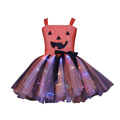 Mädchen Halloween Kleid Tutu Kostüm Mit LED Lichter Kürbis Cosplay Party Outfit Für Kleinkind Kinder Festliche Leistung Urlaub 24 Adventsgeschichten (Multicolour, 7-8 Years) von TYUIOP