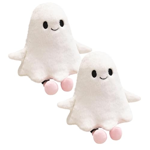 TYUIOP 2er-Set Halloween Geist Plüschtier 30cm - Weiße Kuscheltiere mit Rosa Füßen als Dekokissen - Gruselige Gespenster-Deko für Kinderzimmer, Couch & Halloween-Party - Weich & Kuschlig von TYUIOP