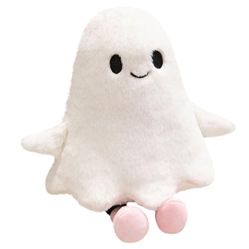 TYUIOP Halloween Geist Plüschtier 30cm - Weißes Kuscheltier mit Rosa Füßen als Dekokissen - Gruseliges Gespenster Stofftier für Kinderzimmer, Couch & Halloween-Party von TYUIOP