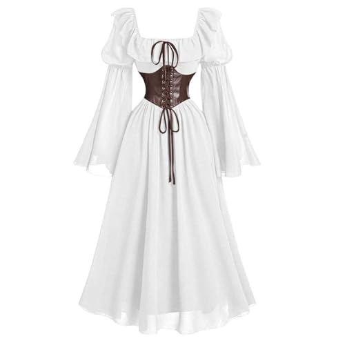 TYUIOP Mittelalter Kleidung Damen Renaissance Kleid Und Off Shoulder Bluse Gürtel Viktorianisches Kostüm Für Karneval Halloween Wikinger Große Größen Gothic Kleider Günstig von TYUIOP