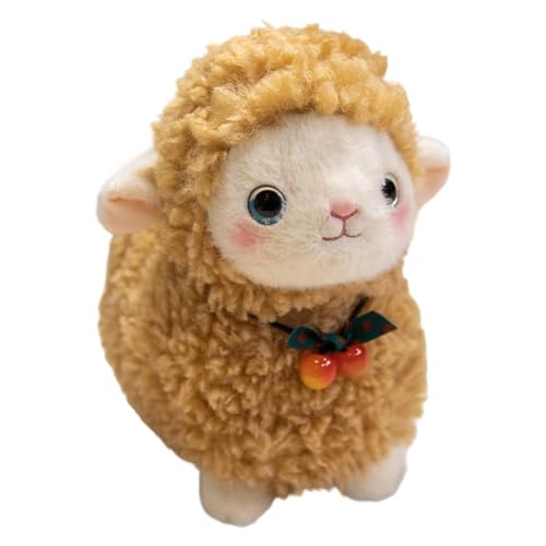 TYUIOP Plüsch Schaf Kuscheltier 25cm, Süßes Flauschiges Lamm Stofftier mit Holzknöpfen, Kawaii Plüschtier für Kinder, Babys & Erwachsene, Geschenk für Geburtstag & Kindertag (Gelb) von TYUIOP