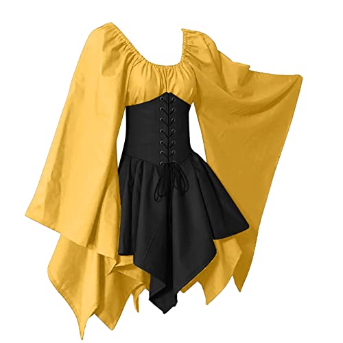 TYUIOP damen mittelalter kleid mit trompetenärmel,traditionelles irisches kleid für damen renaissance karneval kostüm cosplay party halloween kostüm von TYUIOP