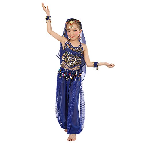 TYUSGH Bauchtanz-Kostüm für Kinder, Mädchen, indisches Oberteil, Hose, Performance-Outfit-Set, Kleidung, Blau TYUSGH Bauchtanz-Kostüm für Kinder, Mädchen, indisches Oberteil, Hose, Performance-Outfit-Set, Kleidung, Blau von TYUSGH