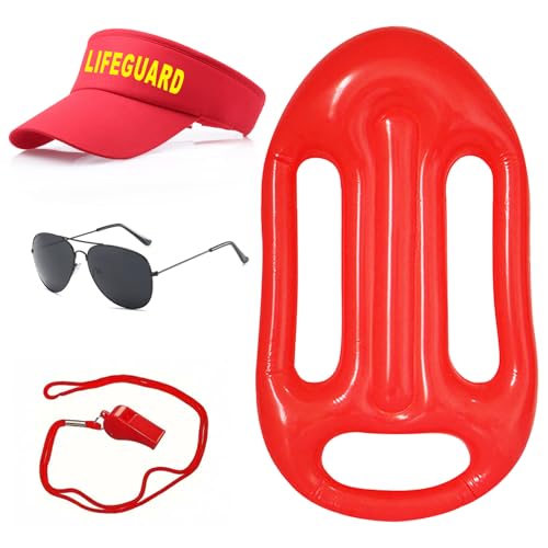 TYXHXTF 4 Stück Lifeguard Fasching Kostüm Herren Damen, Rot Baywatch Fischerhüte Sonnenbrille Sportpfeifen Rettungsring für Rettungsschwimmer Erwachsener Halloween Karneval von TYXHXTF