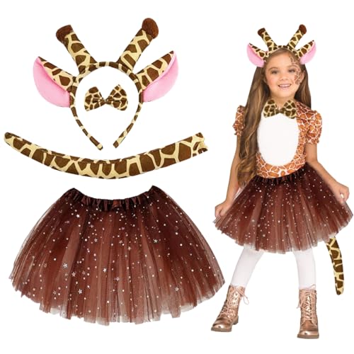 TYXHXTF 4 Tlg Giraffen Kostüm für Kinder, Tier Schwanz Fliege mit Tutu,Giraffenohr Stirnband, Dschungel Tierkostüm für Karneval Halloween Geburtstag Mottoparty TYXHXTF 4 Tlg Giraffen Kostüm für Kinder, Tier Schwanz Fliege mit Tutu,Giraffenohr Stirnband, Dschungel Tierkostüm für Karneval Halloween Geburtstag Mottoparty von TYXHXTF