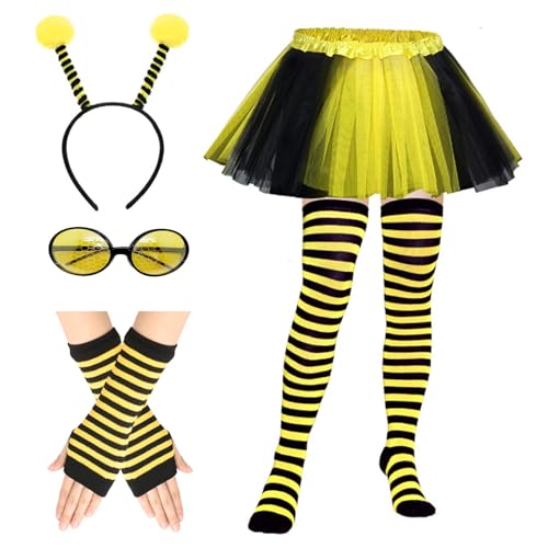 TYXHXTF 7PCS Bienenkostüm Erwachsene, Bienenkostüm Damen mit Antenne Stirnband Sonnenbrille Lange Handschuhe Überkniestrümpfe, Biene Kostüm, für Kostüm Tier Cosplay Karneval TYXHXTF 7PCS Bienenkostüm Erwachsene, Bienenkostüm Damen mit Antenne Stirnband Sonnenbrille Lange Handschuhe Überkniestrümpfe, Biene Kostüm, für Kostüm Tier Cosplay Karneval von TYXHXTF