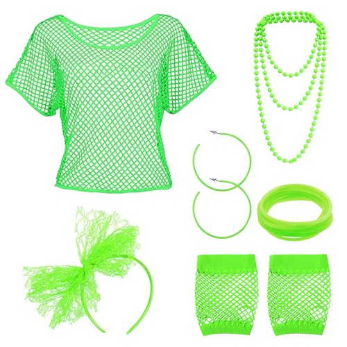 TYXHXTF 80er 90er Jahre Outfit Damen, Netzshirt, Netzhandschuhe, Stirnband, Halskette, Armband, Ohrring, Retro Accessoires Kostüm Set, für Karneval Party TYXHXTF 80er 90er Jahre Outfit Damen, Netzshirt, Netzhandschuhe, Stirnband, Halskette, Armband, Ohrring, Retro Accessoires Kostüm Set, für Karneval Party von TYXHXTF
