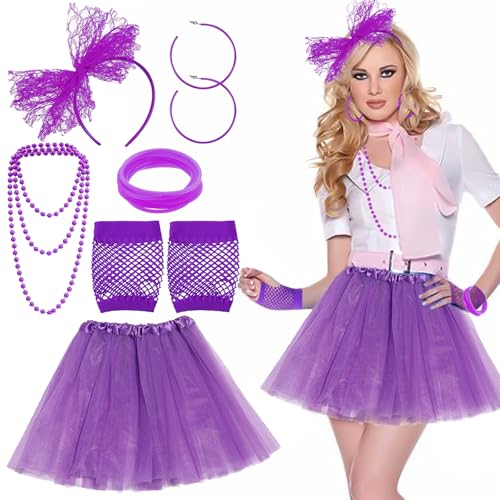 TYXHXTF 80er Jahre Outfit Damen Set, Netzgarnrock, Netzhandschuhe, Stirnband, Halskette, Armband, Ohrring, Neon Retro Accessoires Kostüm Karneval Party TYXHXTF 80er Jahre Outfit Damen Set, Netzgarnrock, Netzhandschuhe, Stirnband, Halskette, Armband, Ohrring, Neon Retro Accessoires Kostüm Karneval Party von TYXHXTF