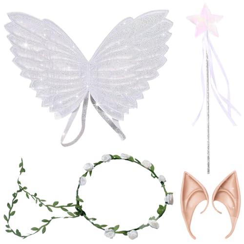 TYXHXTF Feenflügel Kostüm, Schmetterlingsflügel Kinder, Mädchen Elfenflügel, mit Elfenohren Blumenkranz Zauberstab, für Halloween Karneval Kostüm Kinder Requisiten TYXHXTF Feenflügel Kostüm, Schmetterlingsflügel Kinder, Mädchen Elfenflügel, mit Elfenohren Blumenkranz Zauberstab, für Halloween Karneval Kostüm Kinder Requisiten von TYXHXTF