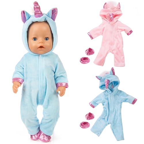 TYXHXTF Puppenkleidung 45 cm für Baby Puppen, Puppe Zubehör mit Baby Langarm Bodys, Hut, Mantel (Rosa + Blau (Einhorn)) TYXHXTF Puppenkleidung 45 cm für Baby Puppen, Puppe Zubehör mit Baby Langarm Bodys, Hut, Mantel (Rosa + Blau (Einhorn)) von TYXHXTF