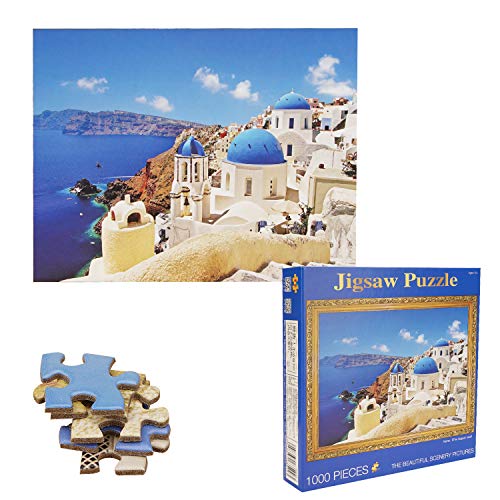 TYXSHIYE 1000 Teile Griechenland Landschaft Puzzle, Ägäisches Meer Puzzle, 70x50cm 2mm Karton Puzzle - Familienpuzzle Verringerter Druck Schwieriges Puzzle Rahmen Puzzle für Kinder Erwachsene von TYXSHIYE