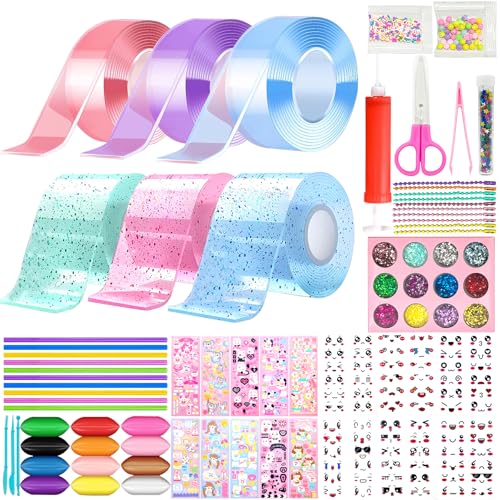 TZEKING 75 Stücke Nano Tape Bubbles Set,6 Tape(5cmx1m)+69 Deluxe Materialpakete,DIY Craft Blow Bubbles,Elastische Blase Ballons,Traceless Adhesive Nano Tape für Making Bubbles mit Pailletten Aufkleber von TZEKING