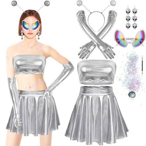 TZEKING Alien Kostüm Set für Damen,7 Stück Alien Kostüm Space Girl Kostüm Damen,Body Silber Kostüm Set,Alien Haarreif,Alien Kostüm Weltall Kostüm,Space Girl Kostüm Damen Karneval Accessoires TZEKING Alien Kostüm Set für Damen,7 Stück Alien Kostüm Space Girl Kostüm Damen,Body Silber Kostüm Set,Alien Haarreif,Alien Kostüm Weltall Kostüm,Space Girl Kostüm Damen Karneval Accessoires von TZEKING