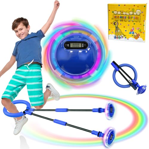 TZEKING Springring Fußkreisel,Kinder Blinkender Springring Fußkreisel,Swing Wheel mit Lichtrad,Zähler,Timer,Kalorienzähler,Faltbarer Ankle Skip Ball,Geschenke für Mädchen 6-12 Jumping Ball (Blau) von TZEKING