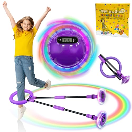 TZEKING Springring Fußkreisel,Kinder Blinkender Springring Fußkreisel,Swing Wheel mit Lichtrad,Zähler,Timer,Kalorienzähler,Faltbarer Ankle Skip Ball,Geschenke für Mädchen 6-12 Jumping Ball (Lila) von TZEKING