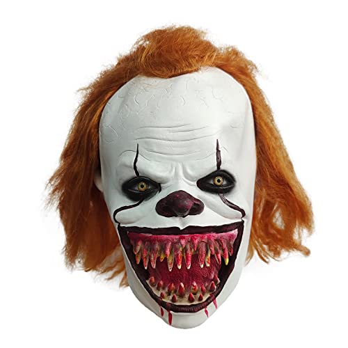 TZLCOS Pennywise Clown Horror Mask Wigs Scary Luxury Head Covers Halloween Costume Masquerade Props Accessories Adult Latex Masks (Hideous), Einheitsgröße, Weiß von TZLCOS