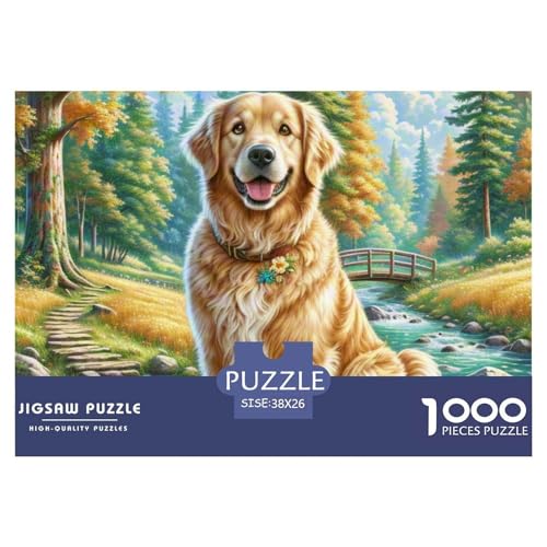 Goldener Retriever1000 Teile, Premium Quality, Für Erwachsene Und Kinder Ab 12 Jahren Puzzle, Farbig （Cute Animals） 38x26cm/1000pcs von TZOVPCDFA