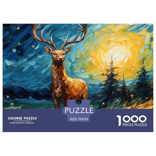 Puzzle 1000 Teile, 1000 Stück Jigsaw Puzzle -Oil Painting Elk- Impossible Puzzle Für Erwachsene 70x50cm/1000pcs Puzzlesets Dekompression Papp Puzzles Lernspiele Für Familien （Jungle Animals） von TZOVPCDFA