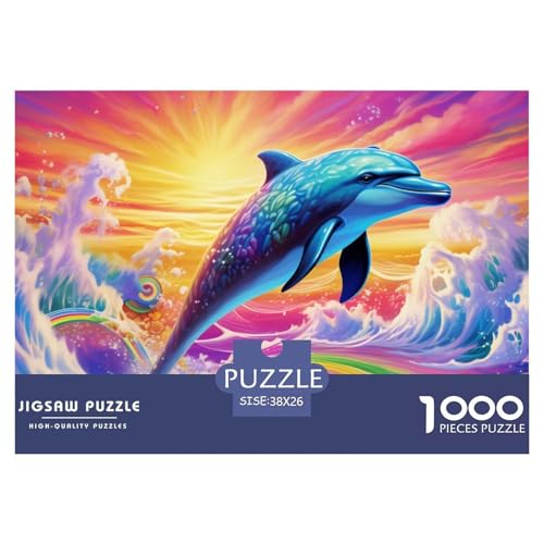 Puzzle 1000 Teile Für Erwachsene, Delphin Klassisches Lernspiel- Rainbow Sea -Dekoration Puzzle Geschenke 38x26cm/1000pcs von TZOVPCDFA