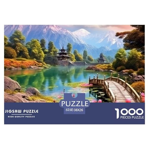 Puzzle 1000 Teile Wooden Bridge Lotus- SeenPuzzel Für Erwachsene - 100% Recycelten Kartons Jigsaw Puzzle Erwachsene Und Kinder - Familienspaß Von 38x26cm/1000pcs von TZOVPCDFA