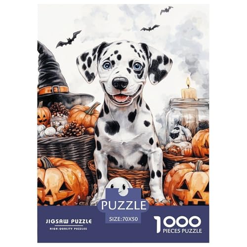 Puzzles 1000 Teile Puzzle DALMATISCHELagerfeuer-Aktivität Puzzle Halloween KürbisFarbenfrohes Legespiel Familienspiel Für Männer Und Frauen 70x50cm/1000pcs von TZOVPCDFA