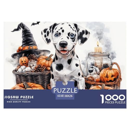 Puzzles 1000 Teile Puzzle DALMATISCHELagerfeuer-Aktivität Puzzle Halloween KürbisGeschicklichkeitsspiel Für Die Ganze Familie Für Erwachsene Und Kinder Ab 14 Jahren 38x26cm/1000pcs von TZOVPCDFA